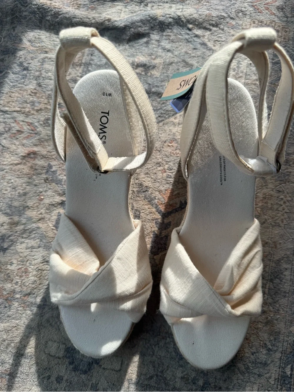 TOMS Marisela Natural Slubby Woven Espadrille Wedge Sandals 10